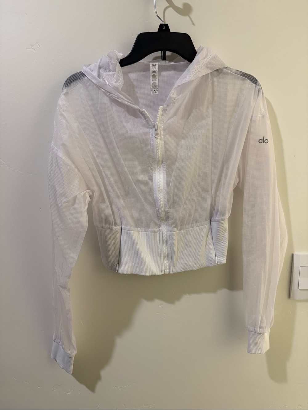 ALO Yoga White Hooded Lightweight Mesh Jacket